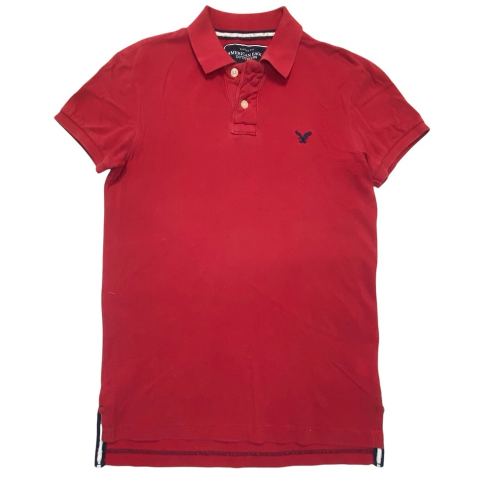 American Eagle 2009 Vintage Fit Red Polo Shirt Navy Blue Bird Logo Sz S‎
